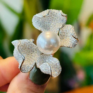 elegante anello 10-11m mare sud tondo perle bianche 925(t) - Foto 1 di 3