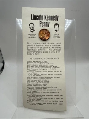 1974 Lincoln Kennedy Penny and Astonishing Coincidences JFK Cent Card - Image 1 of 3