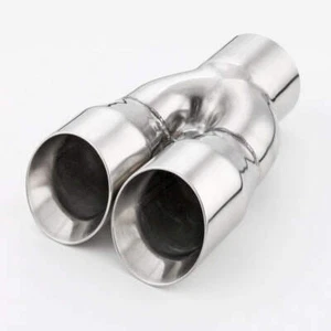 3" Inlet Dual 3" Outlet 9" Long 304 Stainless Steel Dual Wall Slant Exhaust Tip - Picture 1 of 6