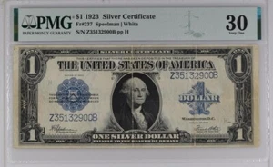 1923 $1 SILVER CERTIFICATE FR# 237 SPEELMAN WHITE PMG 30 VERY FINE - Picture 1 of 2