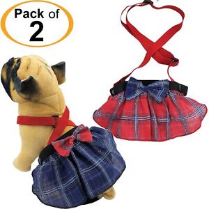 PACK- 2 Dog Diapers SKIRT Female Suspenders for Small Large Pet Plaid Red Blue