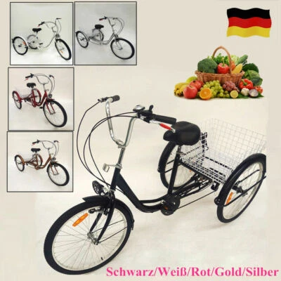 24 Zoll Dreirad Für Erwachsene 6-Gang Senioren 3-Rad Fahrrad Mit Einkaufskorb DE - Bild 1 von 4