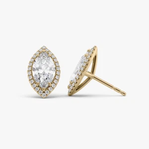 Aretes de diamantes marquesa creados en laboratorio de 2,30 quilates con certificación IGI de oro amarillo de 18 quilates - Imagen 1 de 9