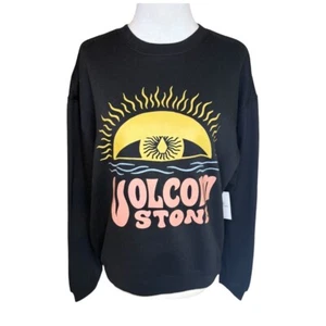 NEW Volcom Daybreak Crewneck Sweatshirt Graphic Print Pullover Black Size Small - Picture 1 of 9