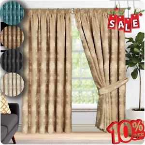 Luxury Jacquard Curtains Pencil Pleat  Fully Lined Curtain + Tie Backs All sizes - Picture 1 of 37