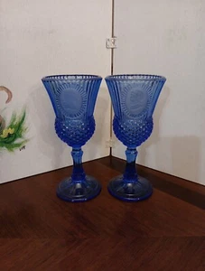 Vintage AVON Fostoria Cobalt Blue Glass Goblets George & Martha Washington Set - Picture 1 of 6