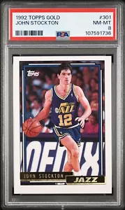 1992 Topps Gold - #301 John Stockton - Utah Jazz - Graded PSA 8 Near Mint-Mint - Picture 1 of 2