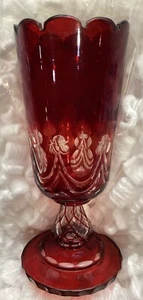 Vintage / Antique 9 5/8” Cut to Clear Ruby Glass Vase Trefoil Garland Pattern - Picture 1 of 18