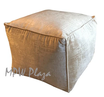 MPW Plaza Square Moroccan Pouf Ottoman Velvet Vanilla (Un-Stuffed) - Image 1 of 2