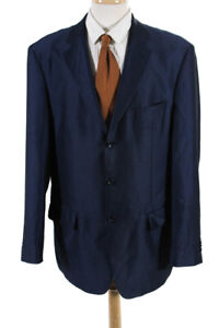 Vinci Mens Striped Three Button Blazer Jacket Blue Size 44 Long