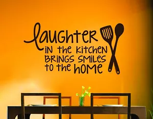 Laughter in the Kitchen Brings Smiles Vinyl Stickers Wall Decals Quote NEW 23x12 - Picture 1 of 8