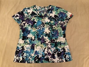 Dickies Scrub top possibly medium Or Large purple turquoise floral - Picture 1 of 4