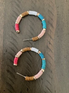 J. Crew Hoop Earings, Acrylic Beads, Gold Plated Steel. Length 1.5", Multicolor - Picture 1 of 1