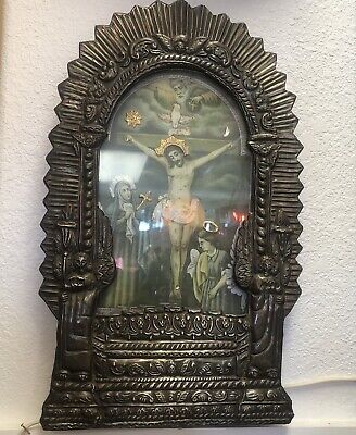 Antique Silver Overlay Religious Frame South American Spanish Colonial • 484.71$