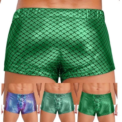 Men Bottoms Metallic Underwear Swim Shorts Lace-up Holographic Music Festival - Image 1 of 4