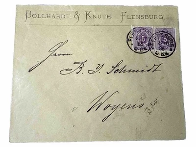 1886 Фленсбург в Войенс Германия Обложка - Пара 5 Pf Фиолетовая, Угловая Карта, Дания - Изображение 1 из 4