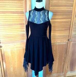 Killstar Goth Black Velvet & Lace Moonstera Pixie Hem Dress S - Bild 1 von 8