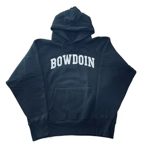 Vintage Bowdoin Cotton Exchange Heavyweight Black Hoodie Sweatshirt Medium USA - Picture 1 of 4