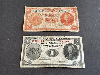 Billetes Países Bajos-Indias Segunda Guerra Mundial ocupación japonesa 50 centavos, 1 florín Foto 1 de 4
