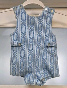VTG 1960s Carters Baby Shortall Romper Blue White Woven Jacquard 12 Mos 19-22 lb - Picture 1 of 4