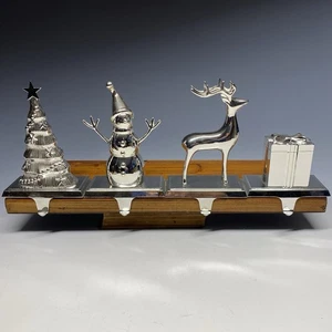 Vtg Set 4 Christmas Stocking Holders Members Mark Metal Snowman Reindeer Tree - Picture 1 of 10