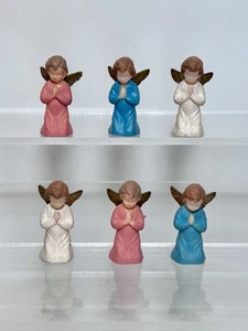6 Vtg Mini PINK BLUE WHITE w/GOLD WINGS ANGELS Ornament/Cake Toppers/Crafting - Picture 1 of 14