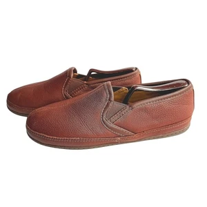 LL Bean Elkhide Mens Med Brown Leather Padded Comfort Slippers Size 8M - Picture 1 of 14