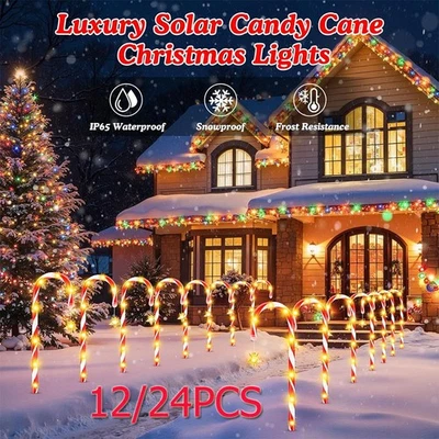 12-24 Pack Christmas Decorations Outdoor Solar Candy Cane Lights Garden Lights