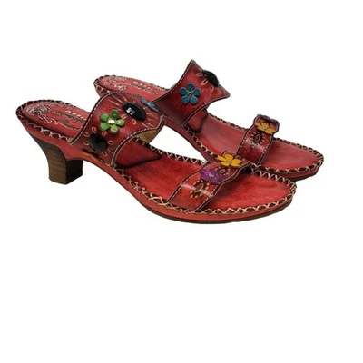 Spring Step D Via Ca Red Floral Heel Sandal Slide Comfort 40 Leather Studded - Image 1 of 4