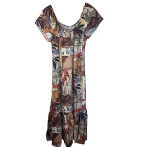 THE HAWAIIAN ORIGINAL Hilo Hattie Floral Print Off Shoulder Tiered Maxi Dress SM - Picture 1 of 6