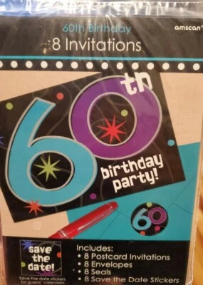 INVITACIONES FIESTA CUMPLEAÑOS 60 (8) ~ Incluye sobres, sellos y guarda las fechas Foto 1 de 3