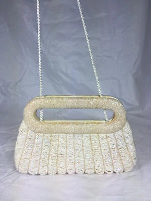 Kate Landry Ivory Beaded  Top Handle  Evening Clutch with Satin lining - Image 1 of 4