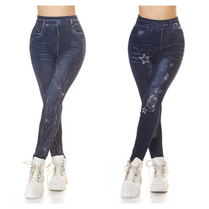 Leggings Damen Hose Stoff mit Glitzer Muster Jeans-Optik Blau 36/38/40-HN99,K-47 - Bild 1 von 16