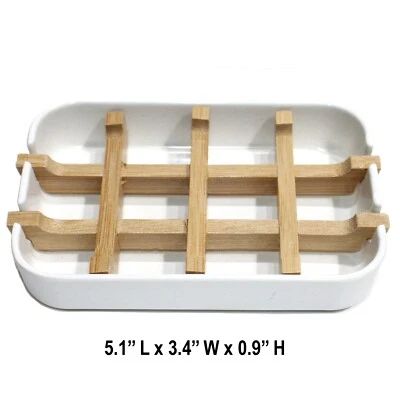 Bamboo Fiber Self-Draining Soap Dish Drain Storage Holder Tray Bathroom Set of 2 - Image 1 of 4