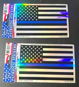 ZWEI DÜNNE BLAUE LINIE AMERIKANISCHE FLAGGE POLIZEI UNTERSTÜTZUNG REFLEKTIERENDE AUFKLEBER (DC-1) AUFKLEBER - Bild 1 von 4