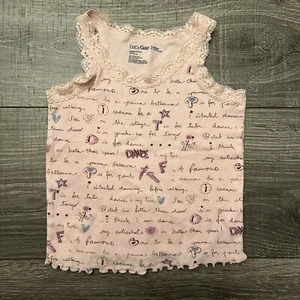 Baby Gap Tank Top Baby size 12 18M Pink Cotton Ballet All Over Print Lace Trim - Picture 1 of 7