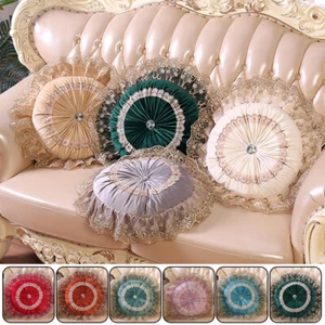 Round Luxury Cushion Cover Lace Pumpkin Flower Pillow Case Sofa Living Room Red - Picture 1 of 21