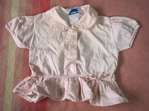 VTG 50s Pink Pinstripe Pintuck Puff Sleeve Ruffle Pleat Baby Infant Top 0-3mo - Picture 1 of 6