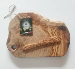 Handmade Olive Wood Charcuterie Bread Cheese Cutting Board w Spread Knife 12x8" - Picture 1 of 11