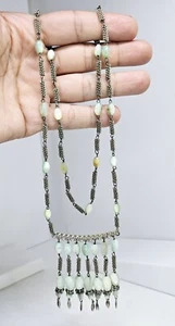 Vintage Egyptian Revival Twisted Silver Metal Beaded Glass Necklace - Picture 1 of 10
