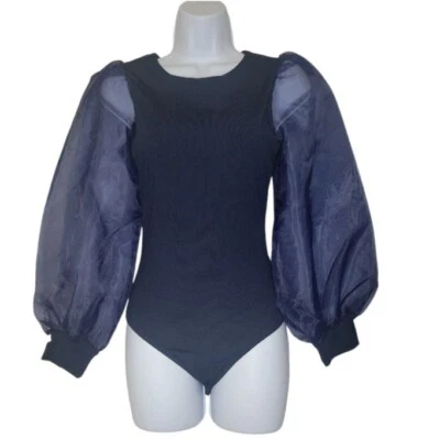 T.C.E.C 女式纯色海军蓝长袖圆领紧身衣,尺寸 S,全新无标签  — 第 1/4 张图片