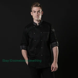 Men Women Chef Jacket Cook 3/4 Sleeve Double-Breasted Coat Kitchen Uniform M-4XL - Picture 1 of 15