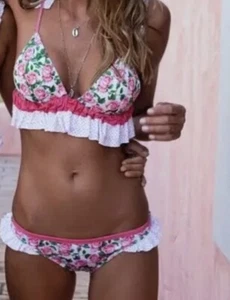 Kitess Swimsuit Top + Bikini Bottom,  Size Small~ Pink Floral - Picture 1 of 19