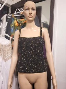 Vintage 1970s Yves Saint Laurent Black & Gold Lurex Metallic Knit Tank Top S/M - Picture 1 of 7