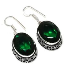 Vintage Chrome Diopside Gemstone 925 Sterling Silver Jewelry Earring 1.50"