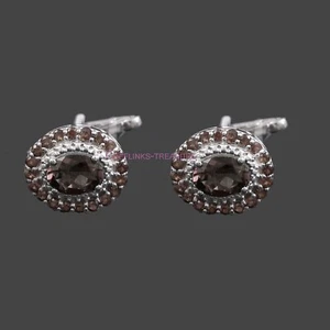 Natural Smoky Quartz Gemstones with 925 Sterling Silver Cufflinks For Men's #21 - Picture 1 of 7