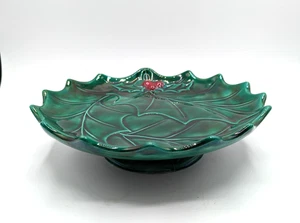 Plato para servir pasteles pedestal molde holandés bayas de acebo verde vintage 8,5" - Imagen 1 de 7