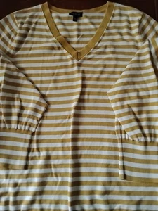 Camicia donna Talbots taglia XL a righe oro/bianco manica lunga - Foto 1 di 8