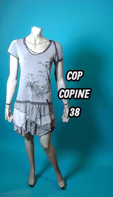 Cop Copine Taille 38  Superbe robe manches courtes grise - Photo 1/4