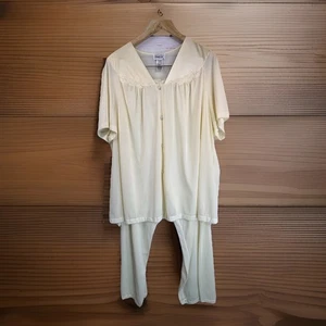 Conjunto de sueño vintage Vanity Fair amarillo mantequilla 2X XXL nailon botones sedosos pantalones superiores - Imagen 1 de 13